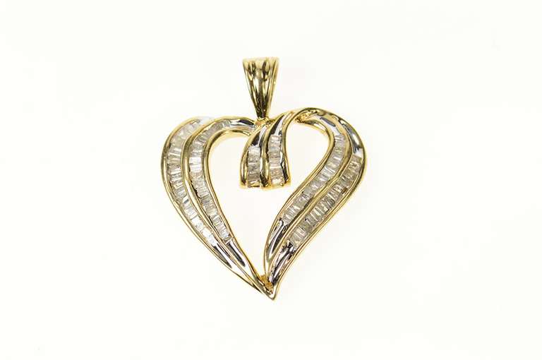 10K Yellow Gold Baguette Diamond Encrusted Classic Heart Pendant