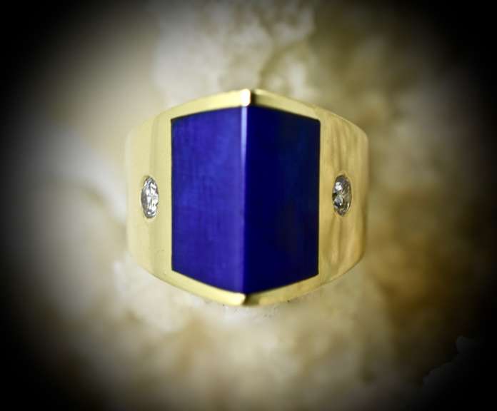 Fabulous Architectural Lapis & Diamond 18K Ring