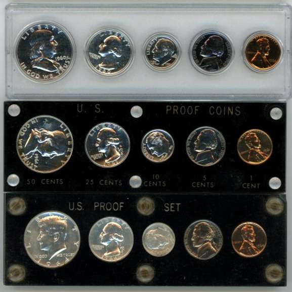 1960, 1961, & 1964 Gem Proof Sets in custom holders