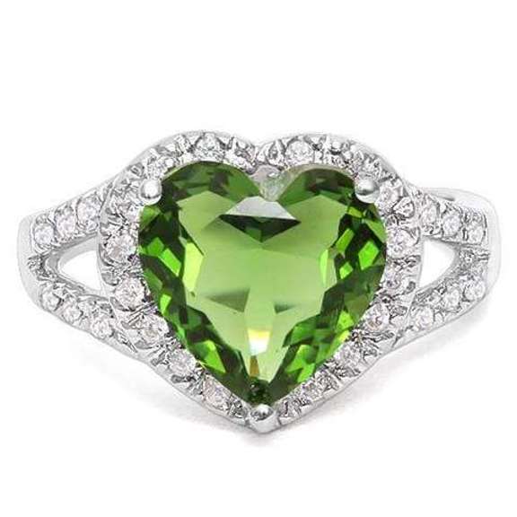 STERLING SILVER RING 10 MM HEART CUT EMERALD RING