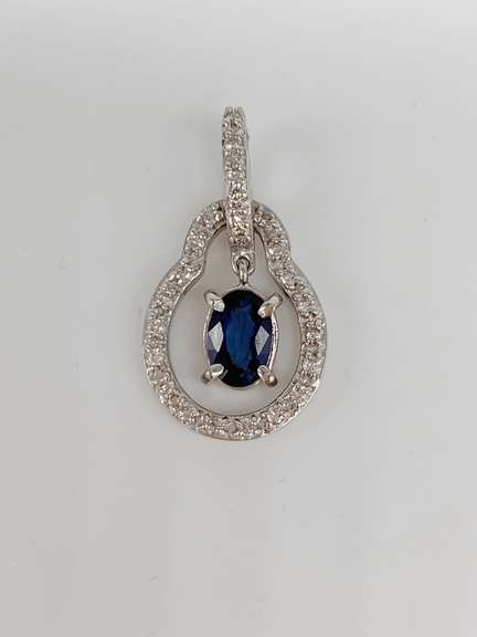 14kt Gold, Blue Sapphire & Diamond Pendant