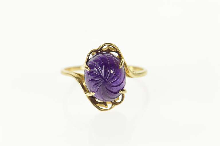 10K Yellow Gold Swirl Carved Amethyst Statement Bypass Ring