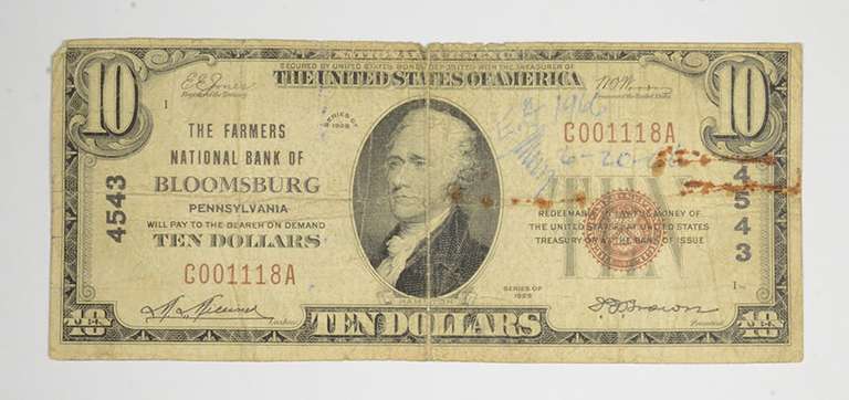 1929 $10 Bloomsburg, Pennsylvania United States National Currency