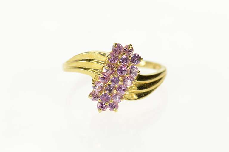 10K Yellow Gold Pink Topaz Wavy Cluster Statement Bypass Ring