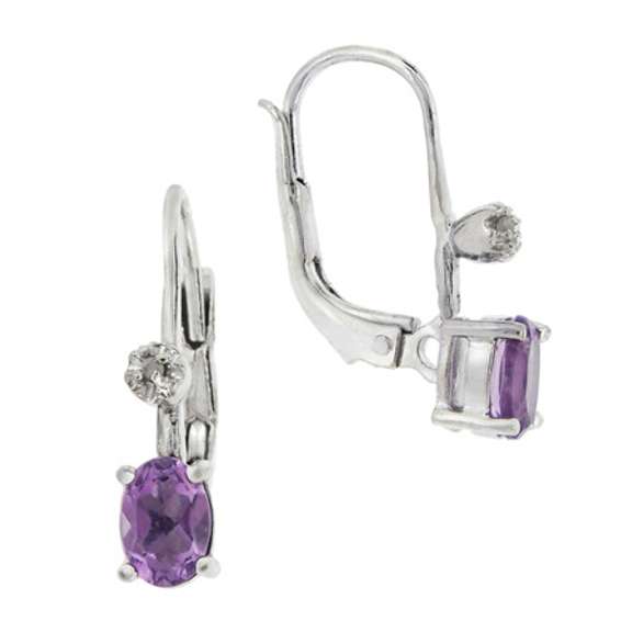 Sterling Silver Diamond Accent & Amethyst Leverback Earrings