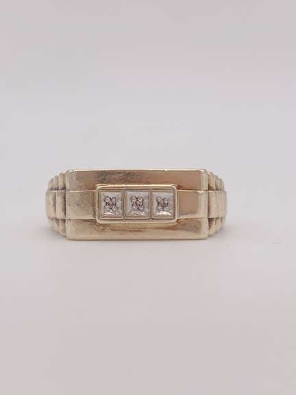 Gent's 10kt Gold & Diamond Wedding Band- Size 11