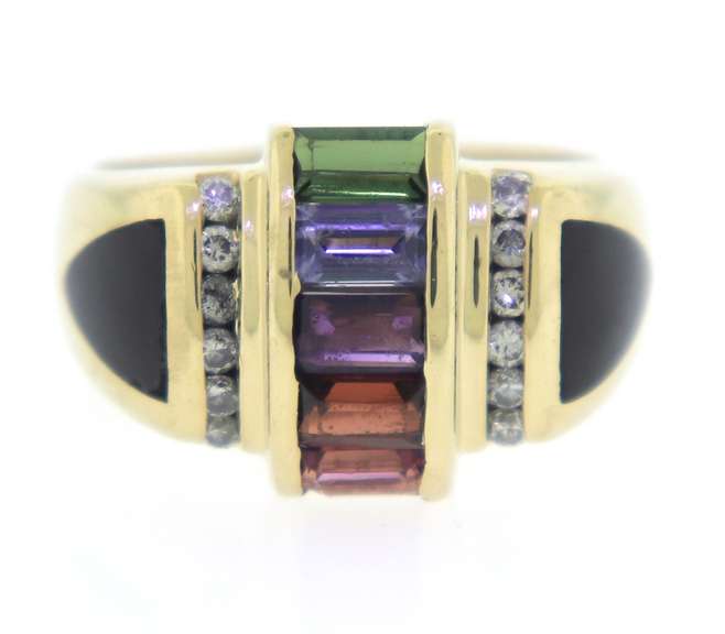 Captivating Yellow Gold Multi Gemstone and Diamond Ring
