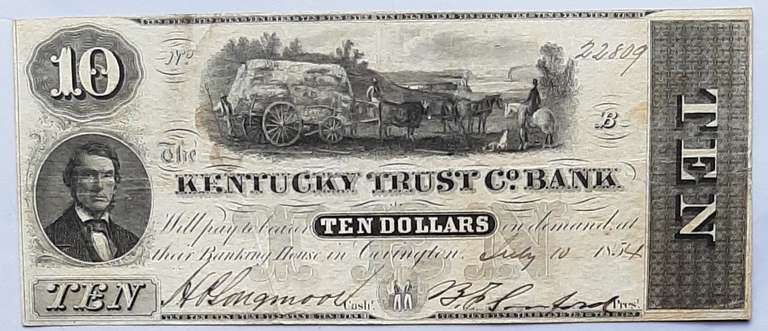 $10 July 10 1854 Kentucky Trust Co Bank Obsolete
