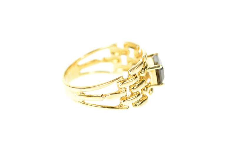 10K Yellow Gold Emerald Syn. Sapphire Chain Pattern Band Ring