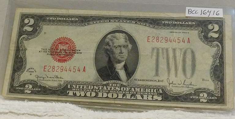 1928-G $2.00 FRN Red Seal, first yr , near CU