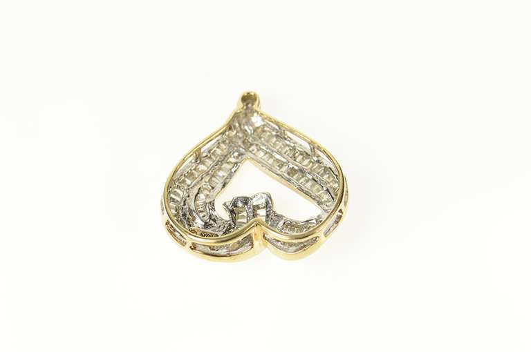 10K Yellow Gold Wavy Baguette Diamond Channel Curvy Heart Pendant