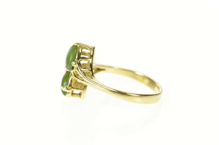 14K Yellow Gold Marquise Nephrite Retro Bypass Statement Ring