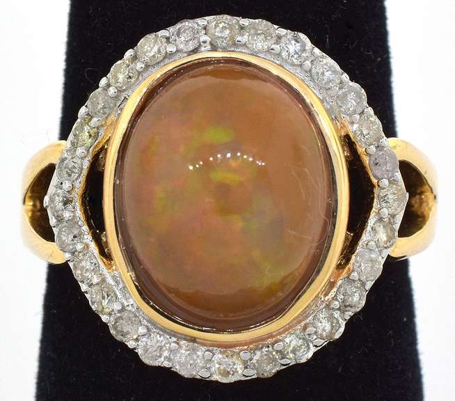 Majestic 3.54CT Opal & 0.47CTW Diamond Ring in Vermeil