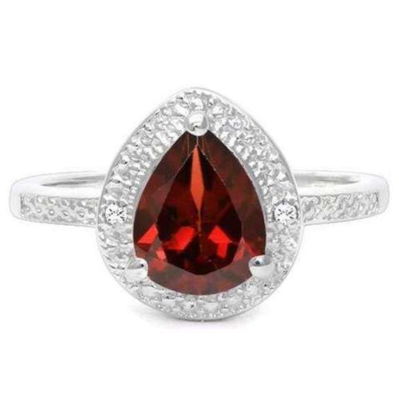 STERLING SILVER 1.78 CT GARNET & DIAMOND COCKTAIL RING