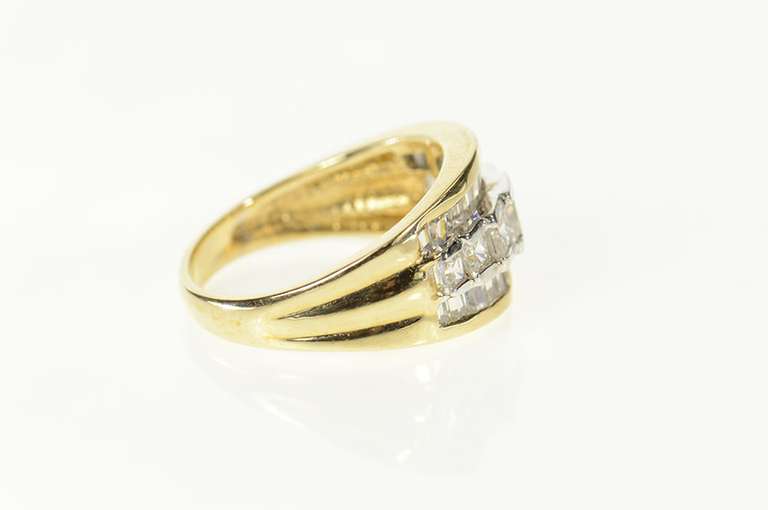 10K Yellow Gold Graduated Tiered Row CZ Statement Band Ring