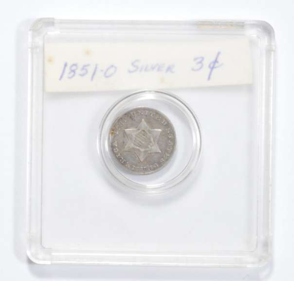 1851-O Silver Three-Cent Piece - Slabbed