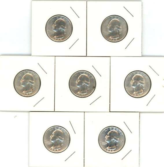 7 Diff. 'P' Mint Washington Quarters in BU 1946-1964