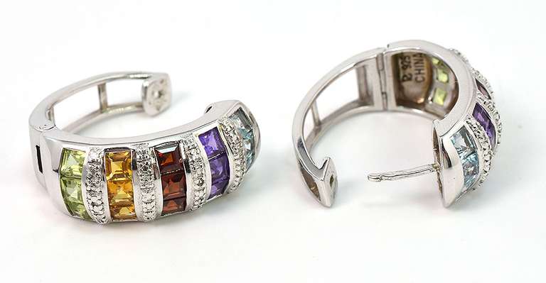 Fun Rainbow Hinged Hoops in Sterling Silver