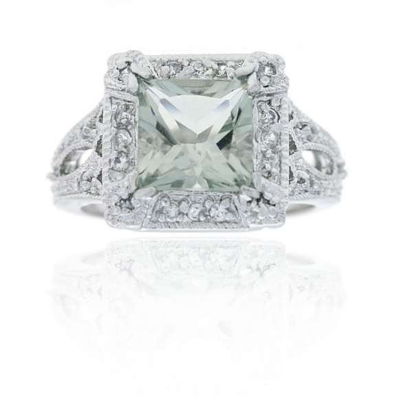 Sterling Silver 2.35ct Green Amethyst and CZ Square Ring
