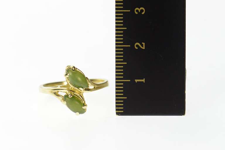 14K Yellow Gold Marquise Nephrite Retro Bypass Statement Ring
