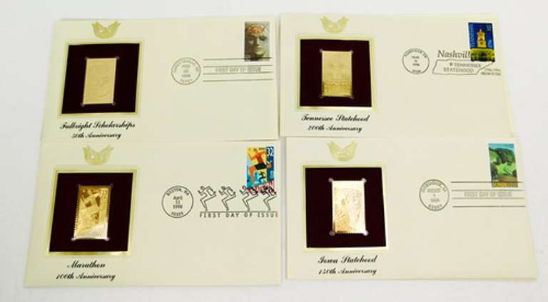 4 1st Day Issues & 22KT Gold Replica Stamps