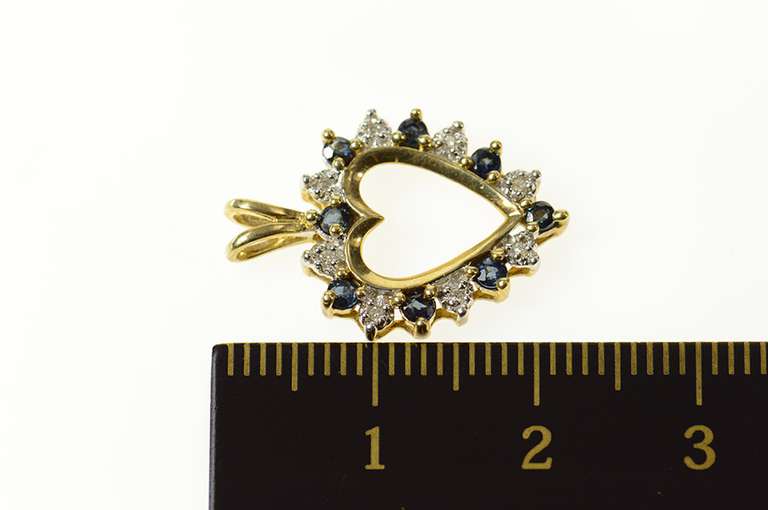 10K Yellow Gold Sapphire Diamond Classic Heart Love Symbol Pendant