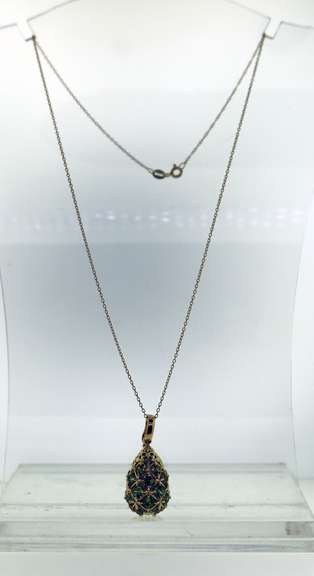 Italian Sterling Silver Green Tourmaline  Egg Necklace