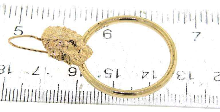 Gorgeous Yellow Gold Lion Hoop Earrings