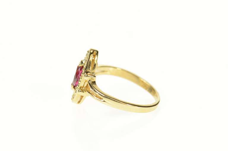 14K Yellow Gold Marquise Ruby Diamond Oval Halo Ring