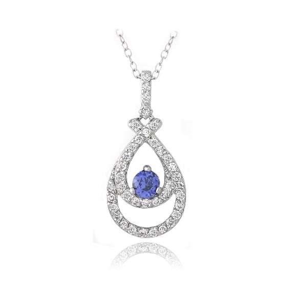 Sterling Silver Tanzanite & Clear CZ Double Teardrop Necklace