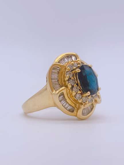 14kt Gold Blue Sapphire & Diamond Cocktail Ring