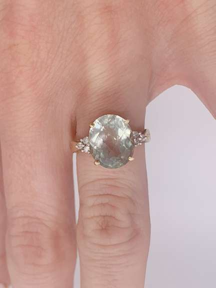 14kt Gold Green Quartz & Diamond Cocktail Ring