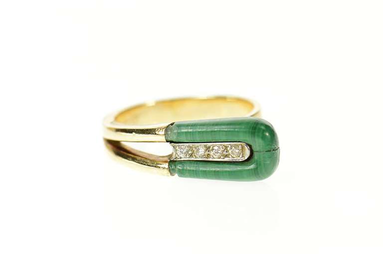14K Yellow Gold Retro Malachite Diamond Statement Wrap Ring