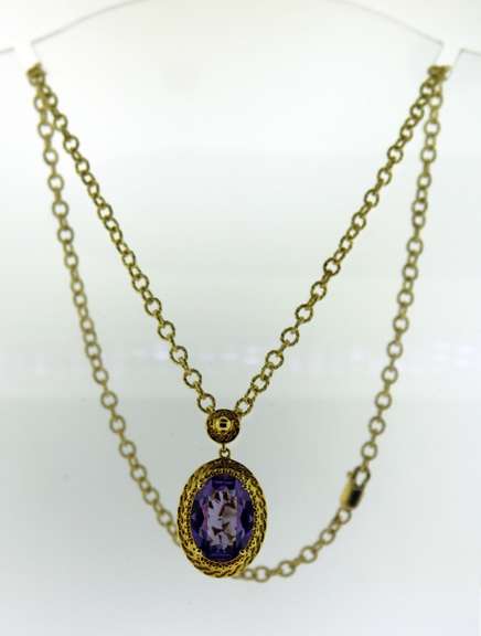 Sterling Silver Gold Plated Amethyst Color Pendant With Chain