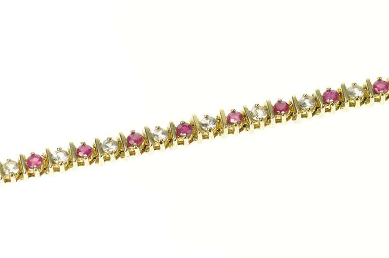 14K Yellow Gold Ruby Cubic Zirconia Classic Tennis Bracelet