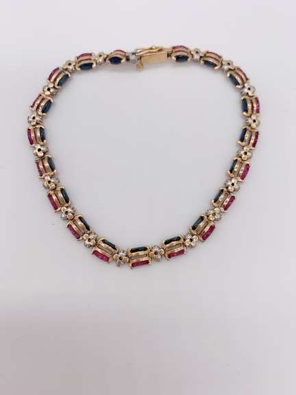 14kt Yellow Gold, Blue Sapphire, Ruby, & Diamond Bracelet