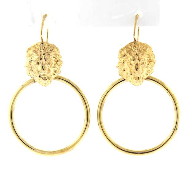 Gorgeous Yellow Gold Lion Hoop Earrings