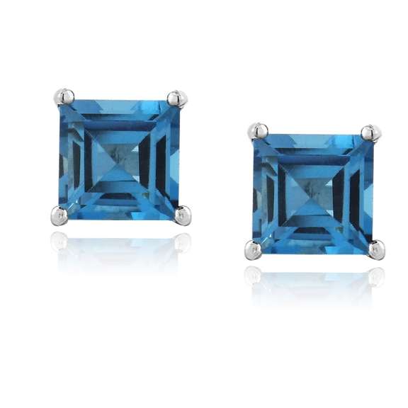 Sterling Silver 2.6ct London Blue Topaz Square Stud Earrings, 6mm