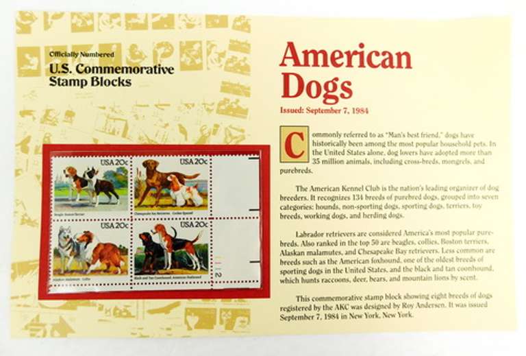 U.S. Commemorative Dogs & Cats Stamp Blocks