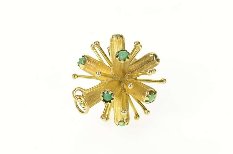 14K Yellow Gold 1960's Turquoise Pom Pom Geometric Ball Charm/Pendant