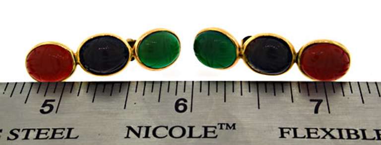 14kt Emerald, Tanzanite, and Garnet Drop Earrings