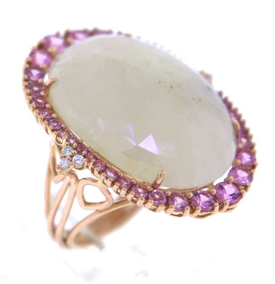 Charming Yellow Gold White Sapphire and Pink Sapphire with Diamond Ring