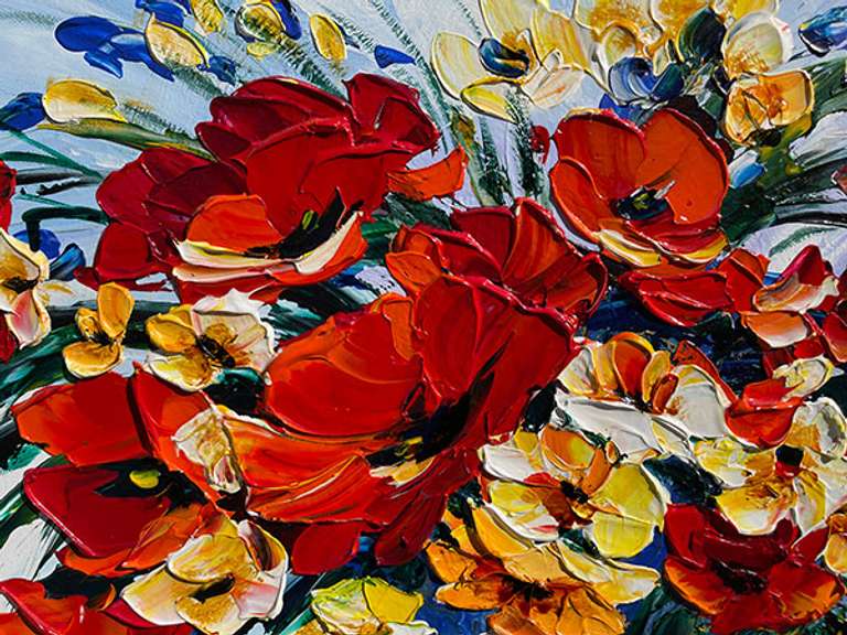 Spectacular Original by Yana Rafael Yana Rafael Puppies and viols in a blue vase