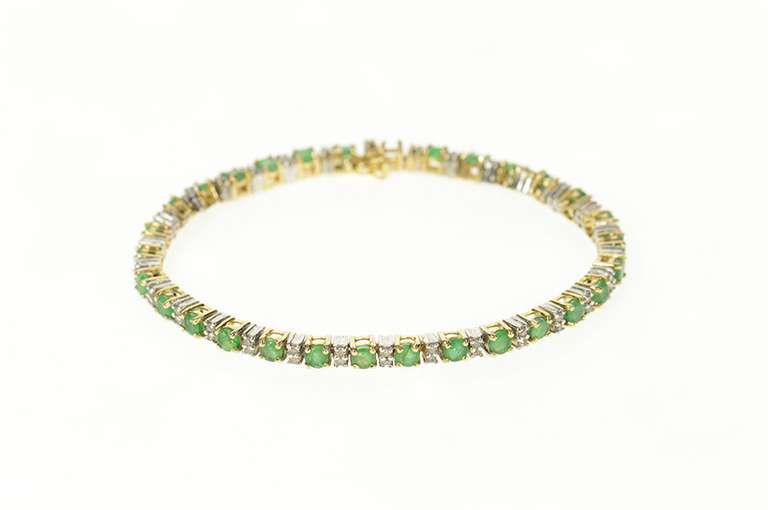 14K Yellow Gold Classic Emerald Diamond Accent Tennis Bracelet