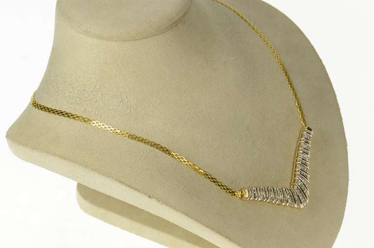 10K Yellow Gold 1.79 Ctw Diamond Chevron Channel Statement Necklace