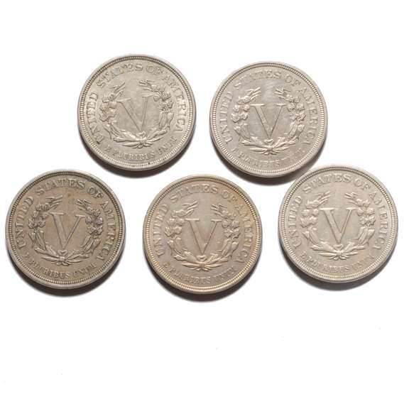 5 Sharp Raw 1883 Rackateer Nickels