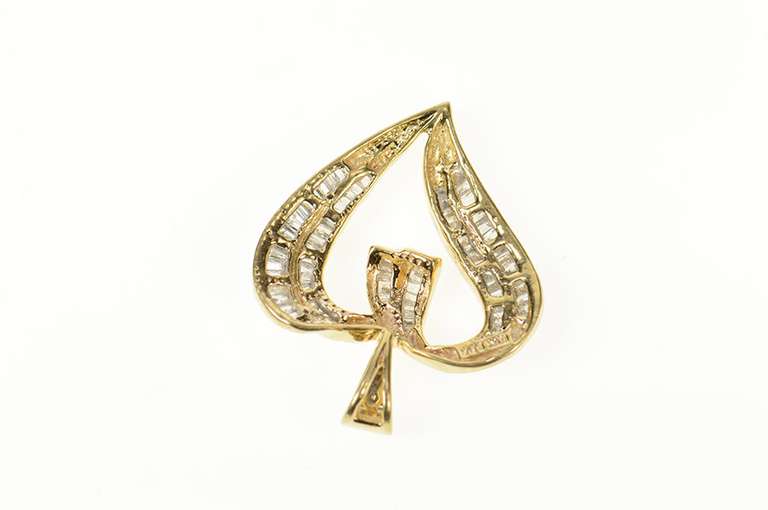 10K Yellow Gold Baguette Diamond Encrusted Classic Heart Pendant
