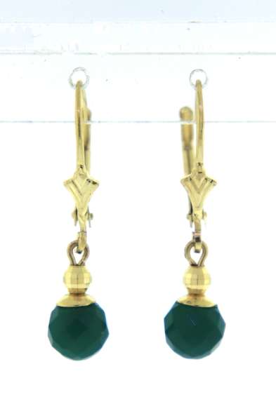 Amazing Yellow Gold Green Faceted Bead Leverback Earrings