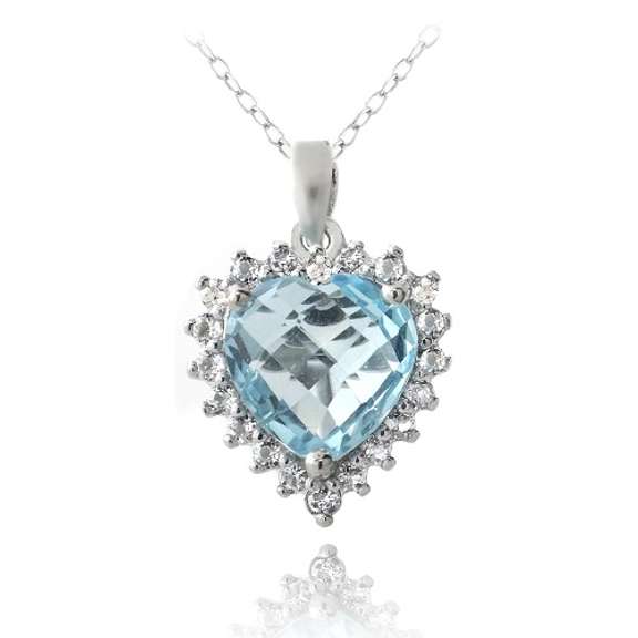Sterling Silver 4.5ct Blue & White Topaz Heart Pendant