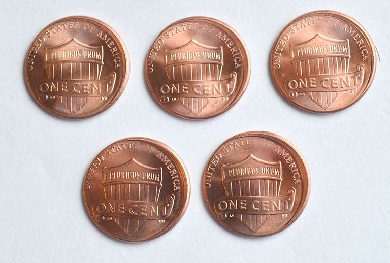 5 Off Center Pennies, 3x2020, 2x2021